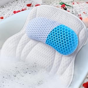 Bath Pillow Bathtub Pillow, Comfortable Bath Pillows for Tub Neck and Back Support Portable Washable Bathtub Accessories with 3D Air Mesh Thick Soft Plus Version Bath Pillow[Elegant White]