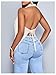 OYOANGLE Women's Cowl Neck Halter Top Tie Backless Shirts Y2k Going Out Clubwear See Through Tops Apricot X-Large