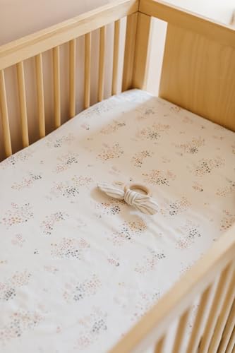 Image of Pehr Crib Sheet, Flower Patch | Breathable Brushed Organic Cotton for Soft Sleep | Fits Standard Crib Mattresses up to 52 inchL x 28 inchW x 8 inchH