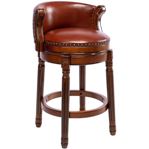 Image of Cow top Leather Wooden Bar Stools, 29.5 inch Bar Height Bar Chair with Back, 180 Degrees Swivel Barstools Chair for Home Kitchen Counter,Dining Room (Brown 1pc, Counter Height-Seat Height 26 inch)
