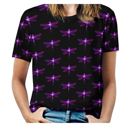T-shirt imprimé libellule parfait pour vos sorties d'été décontractées en grande taille