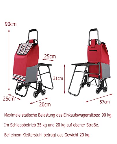 Faltbarer 6-Rad-Einkaufswagen mit Sitz, 35 l Fassungsvermögen, Einkaufstrolley für einfachen Transport, leichter blauer Einkaufshelfer für Senioren und vielbeschäftigte Käufer – Bild 6
