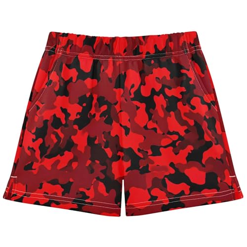 Girls Athletic Lounge Shorts Camouflage Irregular Red Black Print Casual Comfy Pajama Teen Summer Clothes, X-Small