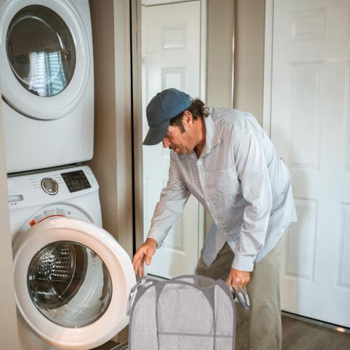 Image of Collapsible Pop Up Laundry Hamper, Extra Large Mesh Foldable Laundry Basket, 28 inch x 16 inch x 16 inch (Grey)