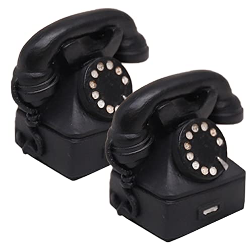 PRETYZOOM Retro Telephone Decoration Set 2pcs Resin Mini Phone Old Phone Prop for Photography Props