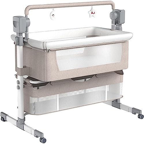OIFAODAO, Cuna Multifuncional for bebé, Cuna portátil for, Plegable Convertible con música Bluetooth, 5 Engranajes oscilantes y Control Remoto,Cuna para bebés(Khaki)