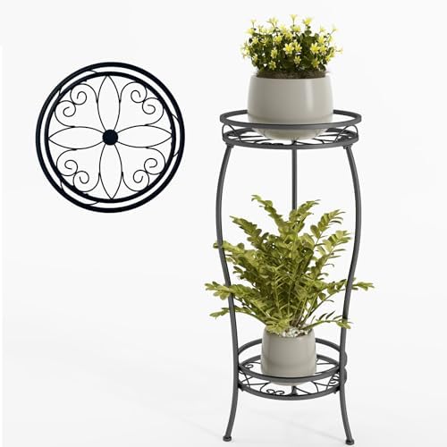 NUZZERO Plant Stand Indoor Outdoor 2 Tier black 27" Tall