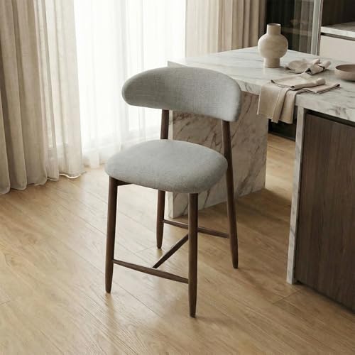 Image of Bar Stools Set of 1, 25.6″ Counter Height Bar Stools with Wood Legs, Upholstered Modern Kitchen Barstools for Kitchen Island Dining Room Bar, Light Grey
