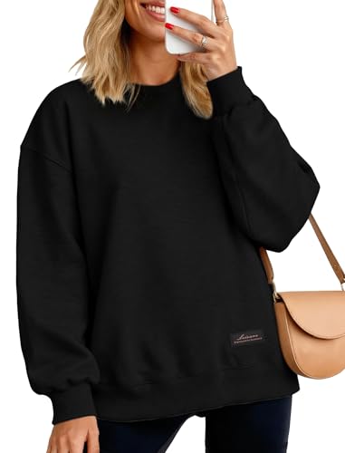 Vanmolrsa Womens Oversized Sweatshirt Crewneck Pullover Long Sleeve Sweatshirt for Women Fall&Winter Tops 2025 Black