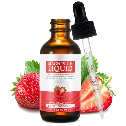Magnesium Glycinate Liquid Drops Liquid Complex with Magnesium Glycinate Taurate Cellulose Fiber Bromelain Vitamin B6 C D and Zinc Strawberry Flavor 2 Fl Oz
