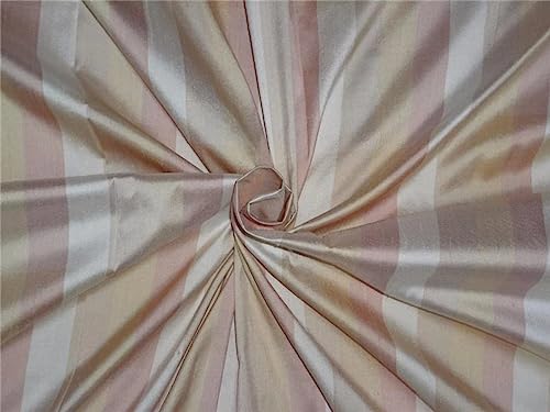 Soie Dupion rose beige à rayures DUPS 19, tissu soie naturelle au mètre