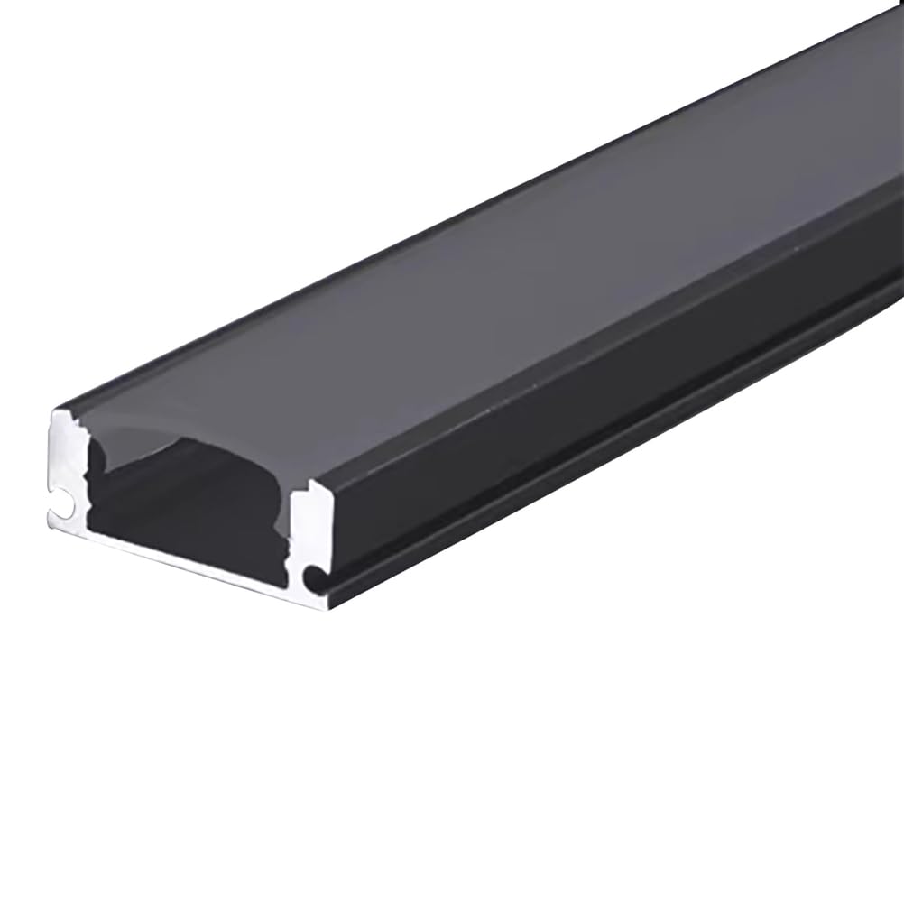 Difusor de tira de luz LED de perfil de aluminio de 6 m en forma de U, canal negro con cubierta blanca lechosa, difusor LED de 17 x 7 mm para iluminación de pista del sistema U-S