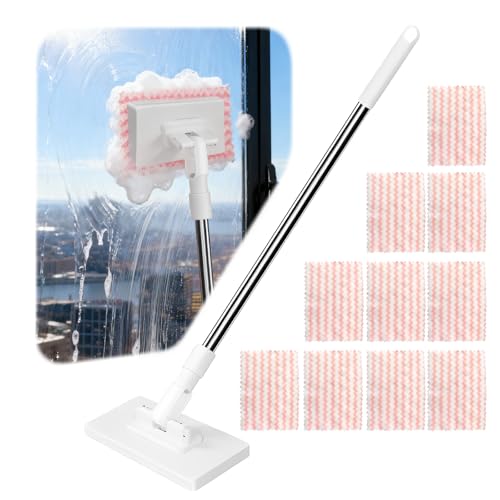 Trapeador desechable para polvo, 10 paños reutilizables, kit que incluye palo de fregona de 100 cm, mopa multifunción, 10 toallas, limpieza rápida y conveniente del suelo, adecuada para baños