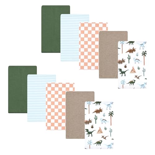 Image of Hudson Baby Unisex Baby Cotton Poly Flannel Burp Cloths, Retro Dinosaur 10 Pack, One Size