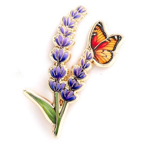 Lavender Pin & Butterfly Flower Pin, Floral Insect Art, Nature Lover Gift, Botanical Accessory, Purple Flower Lapel