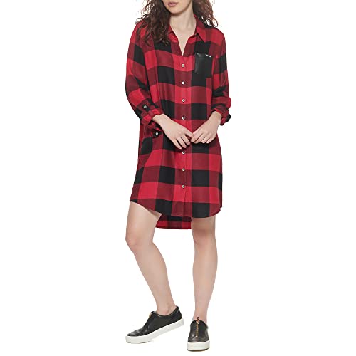 DKNY Women's Flannel Elevated Jeans Woven Top2