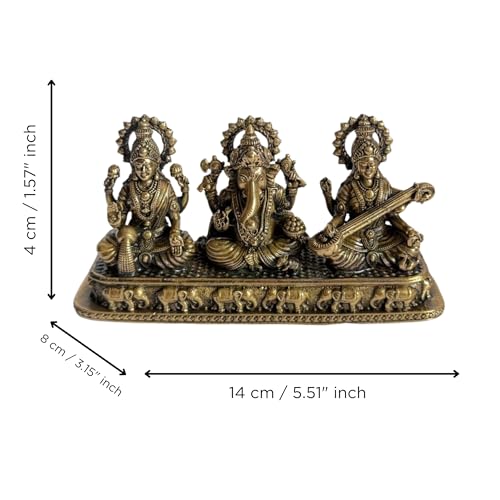 Image of eCraftIndia Brass Goddess Lakshmi Ganesha Saraswati Idol Murti Statue for Home Decor, Pooja Room Temple