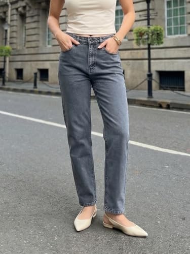 Image of Urbano Fashion Women's High Rise Straight Fit Washed Jeans Non-Stretchable