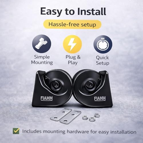 Image of FIAMM Car Horn 12V Loud Sound Dual Tone Snail Horn with Relay, Waterproof Heavy Duty Horn Set for Car, Bike & Truck, High Sound Universal Vehicle Horn (Set of 2)