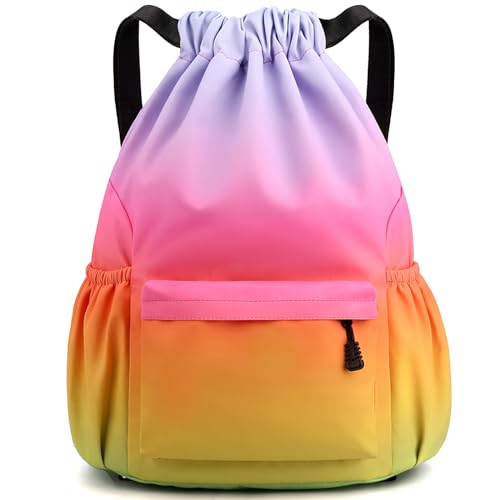 Tesmien Drawstring Bags,Waterproof Swimming Bags Unisex Sports Backpacks for Kids Adult, Large Drawstring Sackpacks Bags for School Gym Sports Travel Swimming-Colorful