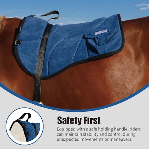 Image of Harrison Howard Ergonomically Designed Correct Bareback Pad with Side Pockets Extra Thick Center for Maximum Support Anti-Slip Bareback Pad Comes with Matching Girth