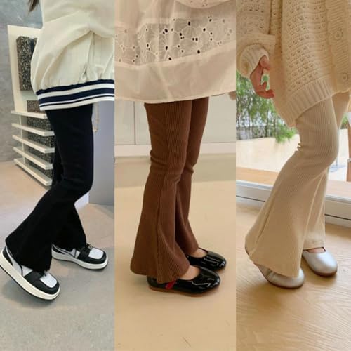Girls Flare Leggings High Waisted Bootcut Yoga Pants Kids Teens Dance Bell Bottoms Stretch Ribbed Tights for 3-13T2
