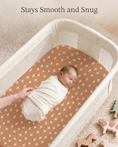 Image of Bedside Bassinet Sheets 2 Pack, 33 x 20 Fitted Bedside Sleeper Sheets, Ultra Soft Breathable Polyester, Ideal for Baby Girl or Boy and Newborns (Rusty Garden, Bedside Sleeper Sheet)