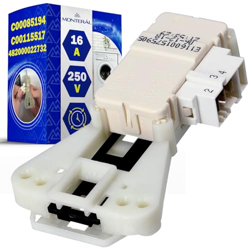 Cerradura Puerta Lavadora 250V 16A con Código Original C00085194 C00115517 para Indesit para Ariston para Hotpoint 482000022732 482000070187 para Whirlpool - Garantía de 10 Años - MONTERAL