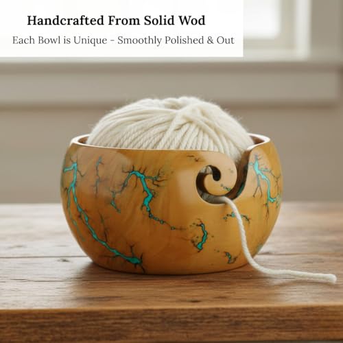 Image of Lichtenberg Figure Yarn Bowl - Handmade Wooden Yarn Bowl for Knitting Yarn Ball Holder - Yarn Bowls with Holes Crochet Bowl Holder - Yarn Storage Bowl 7 inch x 4 inch inches (FRBW)