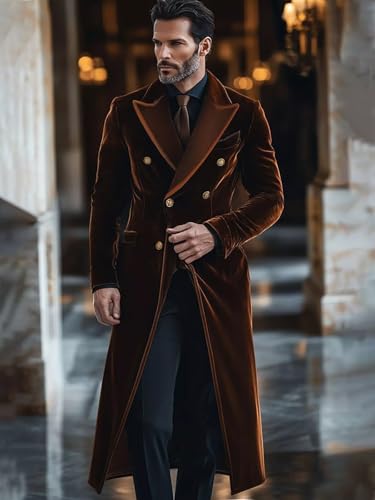 Casual Men's Velvet Long Coat Peak Lapel Long Jacket Fashion Double Breasted Long Coat for Outdoor Wear4
