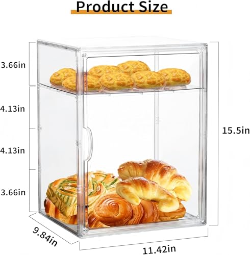 Image of Pastry Display Case, 2 Pack 4 Layers Clear Bread Box for Kitchen Countertop