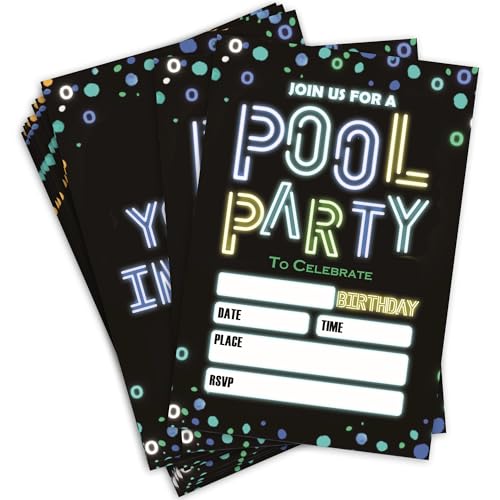 Pool Party Invitations For Birthday, Neon Invites-Birthday Cards For Boys