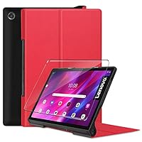 HYMY Hülle für Lenovo Yoga Tab 11 + 1 Pcs Schutzfolie Panzerglas für Lenovo Yoga Tab 11" hülle - Flip Case Cover Schutzhülle Schutzfolie Lenovo Yoga Tab 11 panzerglas-Red