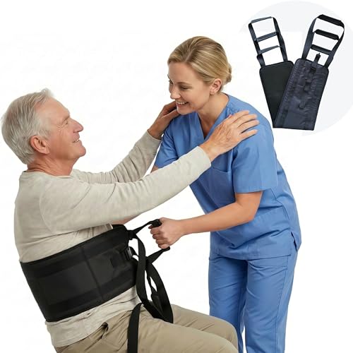 Image of Transfer Sling, Upgraded with Metal Buckle, 6 Reinforced Straps with Hand Grips, Lift & Standing Aid for Caregivers, Elderly & Disabled, Transfer Belt for Home Use (Black, Large)
