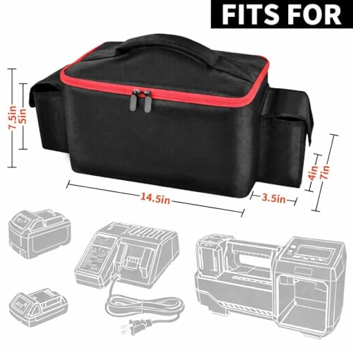 Tanmqin Air Compressor Bag Compatible with Milwaukee M18 Inflator 2848-20/2771-20, Carrying Case with Side Battery Pockets for Tools & Accessories, Storage Bag for Garage, Vehicle (Black, Case Only) - Thumbnail 2