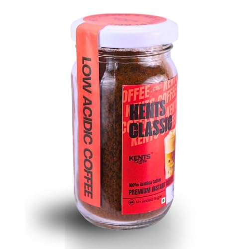Image of Kents Coffee Classic Instant Coffee (50g) | 100% Arabica from Chikmagalur | Low Acid Coffee | Medium Roast, Rich & Smooth Taste | No Added Sugar & No Preservatives | Espresso, Latte & Cappucino| Hot & Cold Coffee | 50g Unbreakable Jar