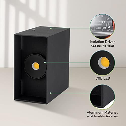 OOWOLF LED Wall Light Pack of 2,IP65 Black Wall Light,3000K 6W Outdoor Wall Light,Modern Aluminum Up and Down Wall Lights for Living Room/Stairs/ Bedroom/Garden/Hallway(Black) [Energy Class A+++]