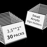 30 PCS Small Acrylic Sign Holder 3.5' x 2', Mini Acrylic Food Sign Labels for Party Buffet, Retail Price Display Holder, Clear Plastic Table Counter Top Stand for Place Cards, Name Card, Wedding Signs