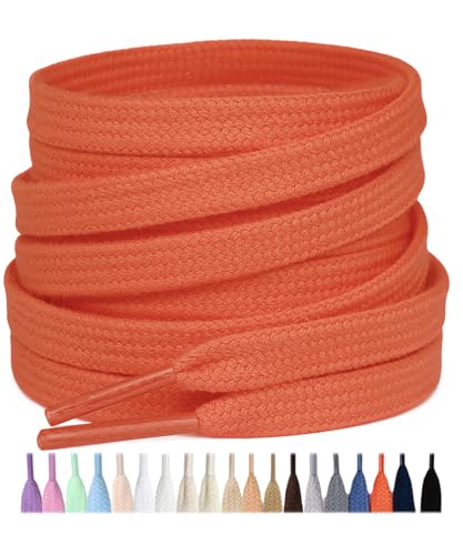 Stepace 2 Pares Cordones Planos de 100% algodón 8 mm de Ancho Cordones para Zapatillas y Zapatos Deportivas Cordones de Deportivo Reemplazo Naranja 120