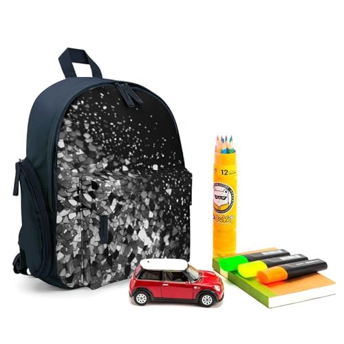 Black White Glitter Backpack Small Book Bag with Side Pocket, Lightweight Durable Backpack, Travel Rucksack, Blue-style3