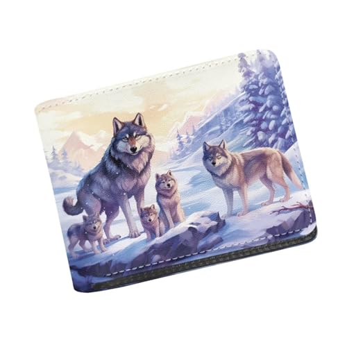 Image of Coldinair Wolf Family Boys Wallet for Kids and Teenager,Stellar Small RFID Bifold Wallets Bi-fold PU Leather Wallet Credit Id Card Cash Holder for Teen Boys