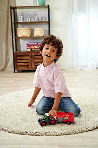 Dickie Toys Fendt Traktor mit Anhänger (26 cm) - Traktor Spielzeug ab 3 Jahren mit Freilauf, Licht, Sound, Kippfunktion & Heuballen - Lizenziertes Bauernhof-Fahrzeug - 203734001