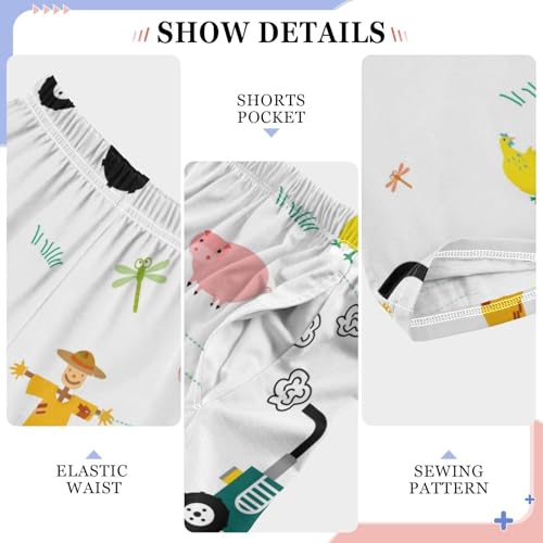 Farm Pattern Boys Pants Boys Athletic Pants Long Pant for Boy with Pockets Wide-Leg Size 6-14Y4