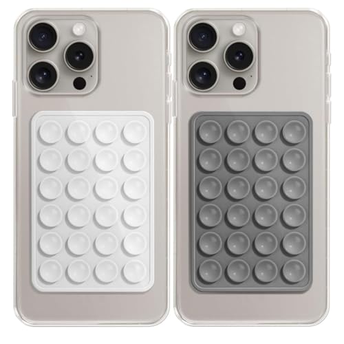 Image of 2Pcs-Black Suction Phone Case, Phone Suction Sticker, Silicone Suction Phone Case for Hands-Free Mobile Accessory Holder Grip, Video Phone Accessory Compatible Mirror, Shower (Gray +White)