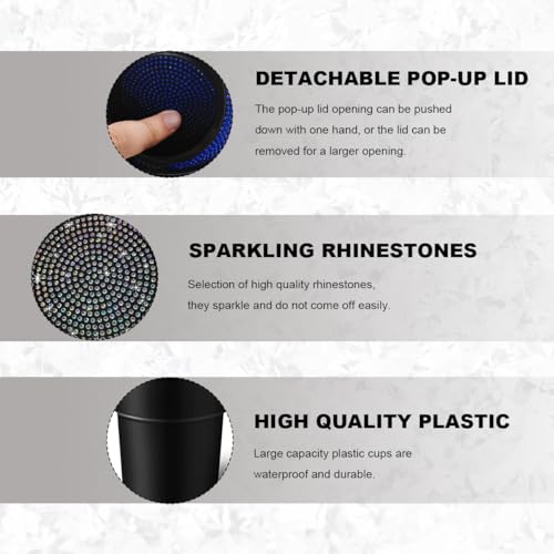 Image of DXNQ Bling Car Trash Can with Lid, Sparkling Crystal Cup Holder Mini Auto Garbage Bin, Leakproof Bling Rhinestone Cup Holder Garbage Can Container for Vehicle Home Office (White)