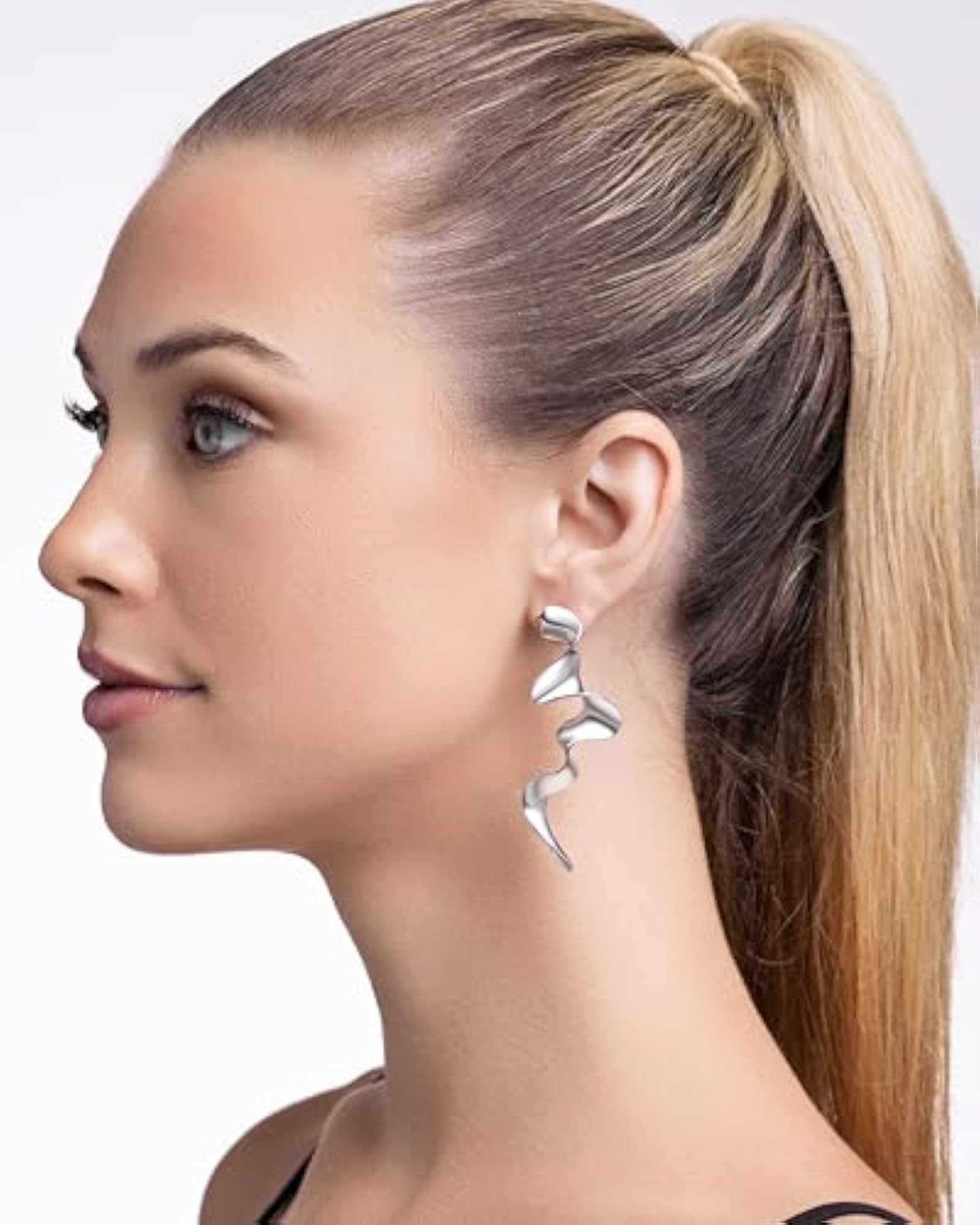 Big Silver Plated Spiral Geometric Statement Earrings for Women