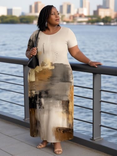 Image of PinkPatty Plus Size Dress for Women Casual Crew Neck Short Sleeve Maxi Dress Oversized Summer Beach Dresses with Pockets