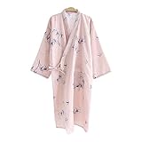 G-LIKE Japanischer Kimono Nachthemd Bademantel – Traditioneller Haori Yukata Stil 100% Baumwolle Frühling Sommer Hauskleid Saunamantel Leicht Dünn Nachtwäsche für Damen Herren (Rosa-Damen, L)