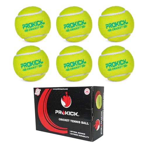 Prokick Cricket Tennis Ball, Cricket Soft Tennis Balls Lightweight and Heavy weight Tennis Ball for Cricket Tournament, Street Match Tennis Court Cricket Turf Tennis Ball (Pack of 6 Balls - Yellow LT)