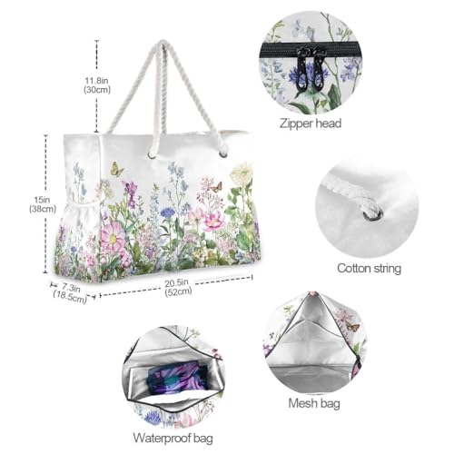 Image of Beach Tote Bags for Women, Turtle Flower Starfish Large Beach Shoulder Bag Pool Bags Purse